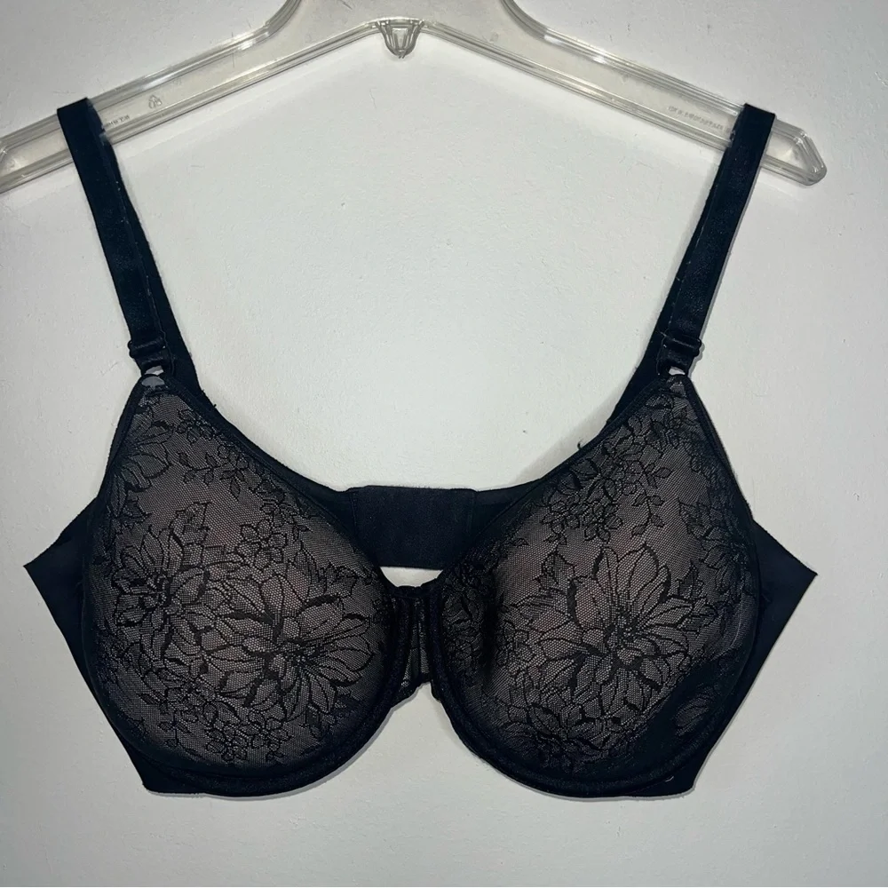 Warner’s Black Full Coverage Floral Wired Bra Size 38D